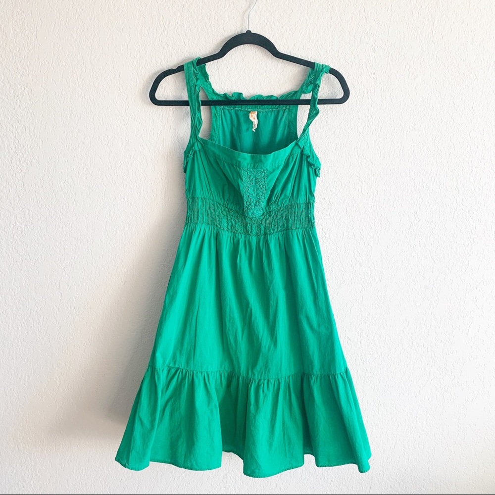 Anthropologie Maeve Green Smocked Ruffle Dress